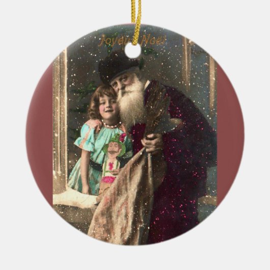 Antiek Kerstman en meisje Keramisch Ornament (Voorkant)