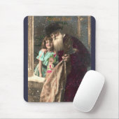 Antiek Kerstman en meisje Muismat (Met muis)