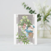 Antiek kerstman in blauw jasje met kerstboom feestdagenkaart (Staand voorkant)