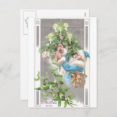 Antiek kerstman in blauw jasje met kerstboom feestdagenkaart (Voorkant / Achterkant)