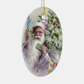 Antiek kerstman met Paarse munt met kerstboom Keramisch Ornament (Rechts)