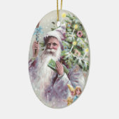 Antiek kerstman met Paarse munt met kerstboom Keramisch Ornament (Links)