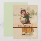 Antiek Kerstmis Meisje Winter Kind Feestdagenkaart (Voorkant / Achterkant)