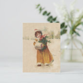 Antiek Kerstmis Meisje Winter Kind Feestdagenkaart (Staand voorkant)