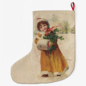 Antiek Kerstmis Meisje Winter Kind Grote Kerstsok (Achterkant)