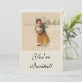 Antiek Kerstmis Meisje Winter Kind Kaart (Staand voorkant)