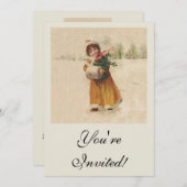 Antiek Kerstmis Meisje Winter Kind Kaart (Voorkant / Achterkant)