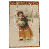 Antiek Kerstmis Meisje Winter Kind Medium Cadeauzakje (Voorkant)