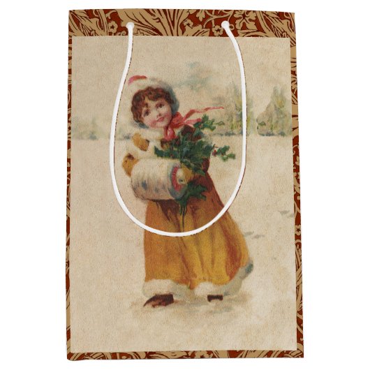 Antiek Kerstmis Meisje Winter Kind Medium Cadeauzakje (Voorkant)