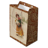 Antiek Kerstmis Meisje Winter Kind Medium Cadeauzakje (Achterkant Gekanteld)