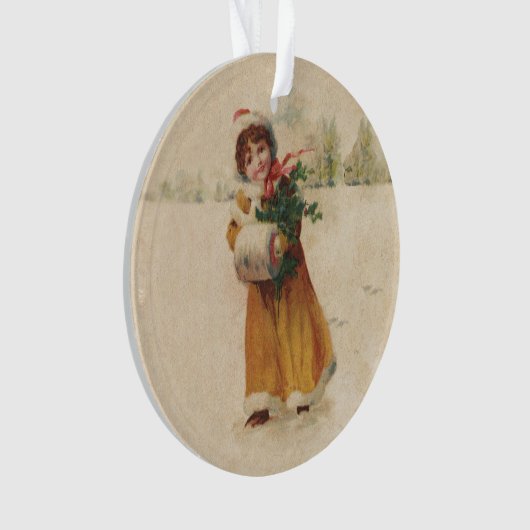 Antiek Kerstmis Meisje Winter Kind Ornament (voorkant)