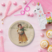 Antiek Kerstmis Meisje Winter Kind Papieren Bordje (Feest)