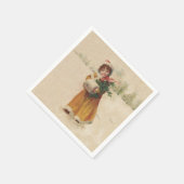 Antiek Kerstmis Meisje Winter Kind Servet (Hoek)