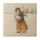 Antiek Kerstmis Meisje Winter Kind Tegeltje (Voorkant)