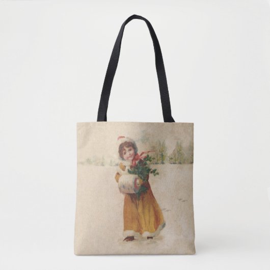 Antiek Kerstmis Meisje Winter Kind Tote Bag (Voorkant)