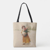 Antiek Kerstmis Meisje Winter Kind Tote Bag (Achterkant)