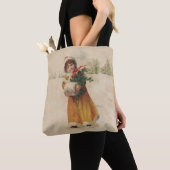 Antiek Kerstmis Meisje Winter Kind Tote Bag (Dichtbij)