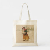Antiek Kerstmis Meisje Winter Kind Tote Bag (Achterkant)