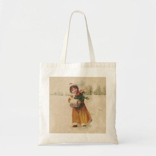 Antiek Kerstmis Meisje Winter Kind Tote Bag (Voorkant)