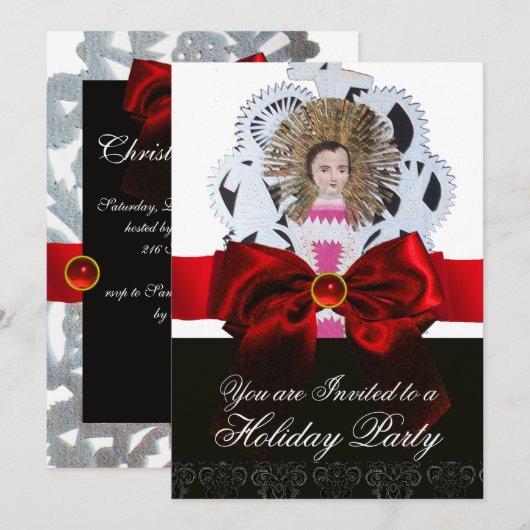 Antiek kerstpapier met rode bol kaart (Voorkant / Achterkant)