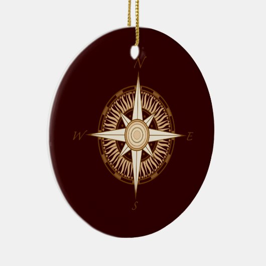 Antiek kerstversiering met Roos Compass Keramisch Ornament (Rechts)