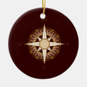 Antiek kerstversiering met Roos Compass Keramisch Ornament (Voorkant)