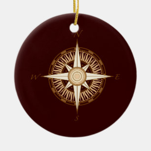 Antiek kerstversiering met Roos Compass Keramisch Ornament