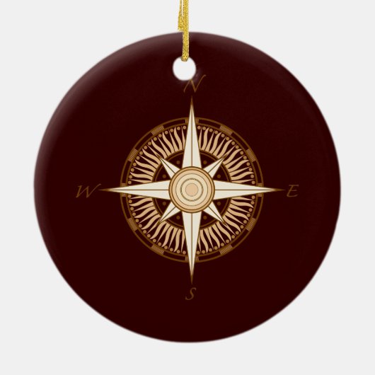 Antiek kerstversiering met Roos Compass Keramisch Ornament (Achterkant)