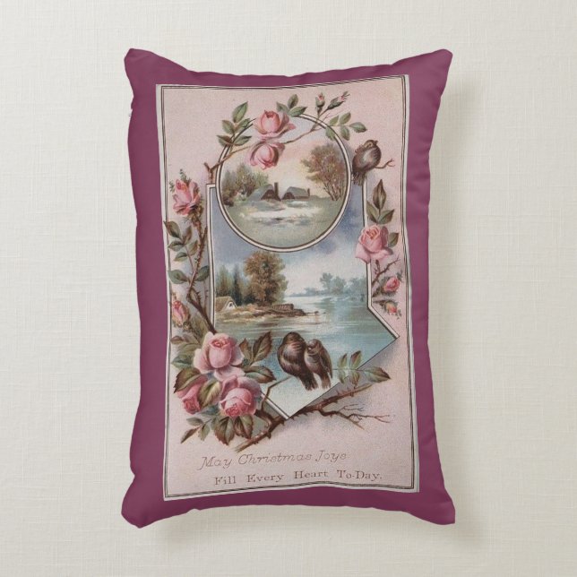 Antiek Kerstvogels Rozen Landschap Seizoensgebonde Accent Kussen (Voorkant(Verticaal))