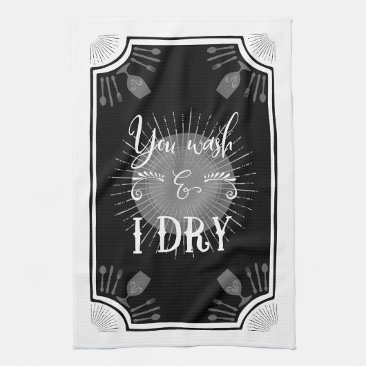 Antiek Keukenbord - U was en ik droog Theedoek (Verticaal)