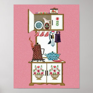 Antiek Keukenkoffiekast Poster
