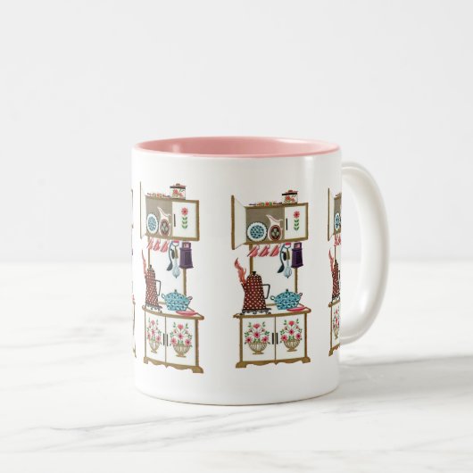 Antiek Keukenkoffiekast Tweekleurige Koffiemok (Voorkant rechts)