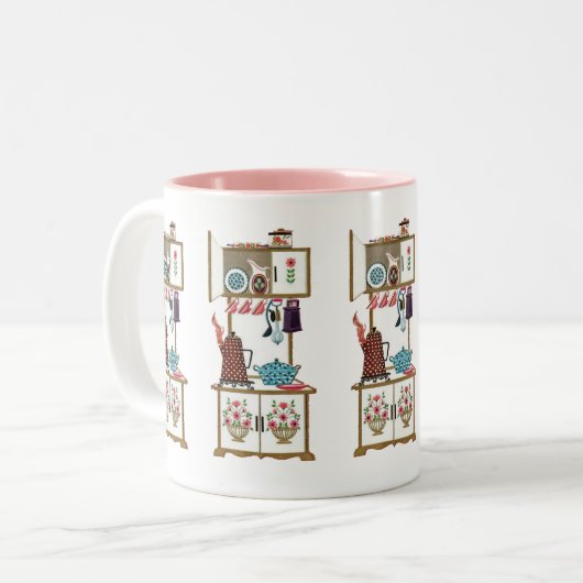  Antiek Keukenkoffiekast Tweekleurige Koffiemok (Voorkant links)