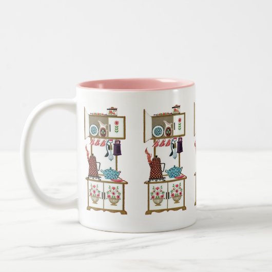  Antiek Keukenkoffiekast Tweekleurige Koffiemok (Links)