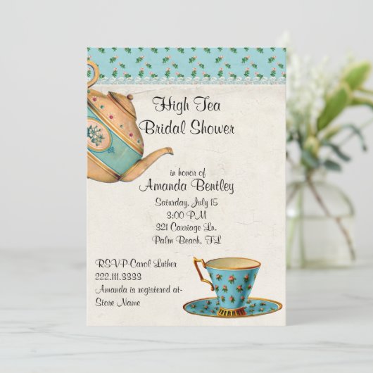 Antiek Kijk Vrijgezellenfeest Tea Party Uitnodigin Kaart (Staand voorkant)