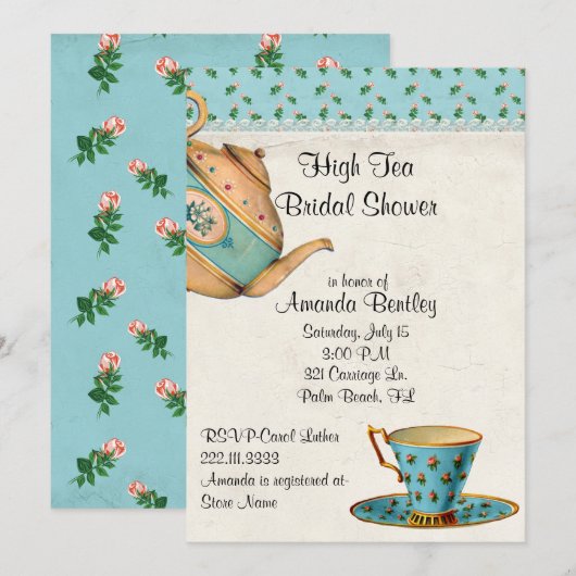 Antiek Kijk Vrijgezellenfeest Tea Party Uitnodigin Kaart (Voorkant / Achterkant)