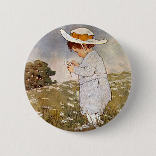 Antiek kind dat madeliefjes plukt Bessie Pease Gut Ronde Button 5,7 Cm