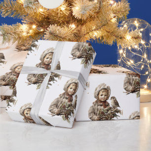 Antiek kind kerst inpakpapier
