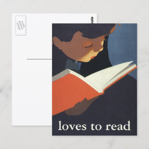 Antiek kind leest een boek uit de bibliotheek briefkaart