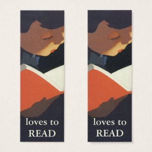 Antiek kind leest een boek uit de bibliotheek mini visitekaartjes