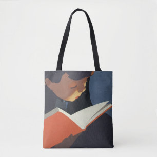 Antiek kind leest een boek uit de bibliotheek tote bag