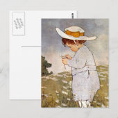 Antiek Kind plukken Daisies Flowers Briefkaart (Voorkant / Achterkant)