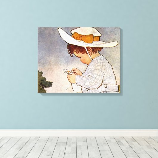 Antiek Kind plukken Daisies Flowers Canvas Afdruk (Insitu (Houten vloer))