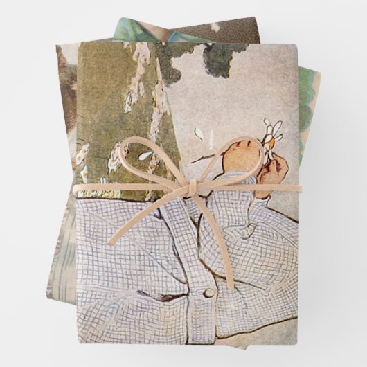 Antiek Kind plukken Daisies Flowers Inpakpapier Vel (In situ)