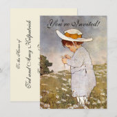 Antiek Kind plukken Daisies Flowers Kaart (Voorkant / Achterkant)