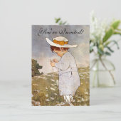 Antiek Kind plukken Daisies Flowers Kaart (Staand voorkant)