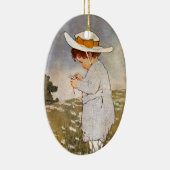 Antiek Kind plukken Daisies Flowers Keramisch Ornament (Rechts)