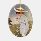 Antiek Kind plukken Daisies Flowers Keramisch Ornament (Achterkant)