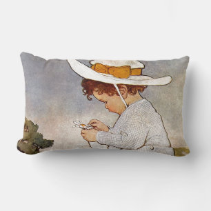 Antiek Kind plukken Daisies Flowers Kussen