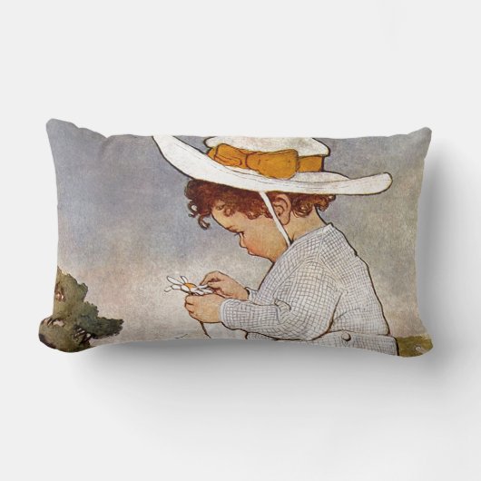 Antiek Kind plukken Daisies Flowers Kussen (Voorkant)